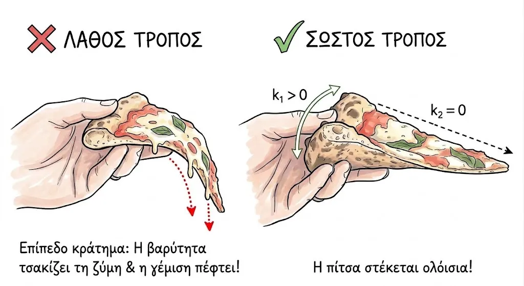 Pizza Folding Mechanics and Gaussian Curvature